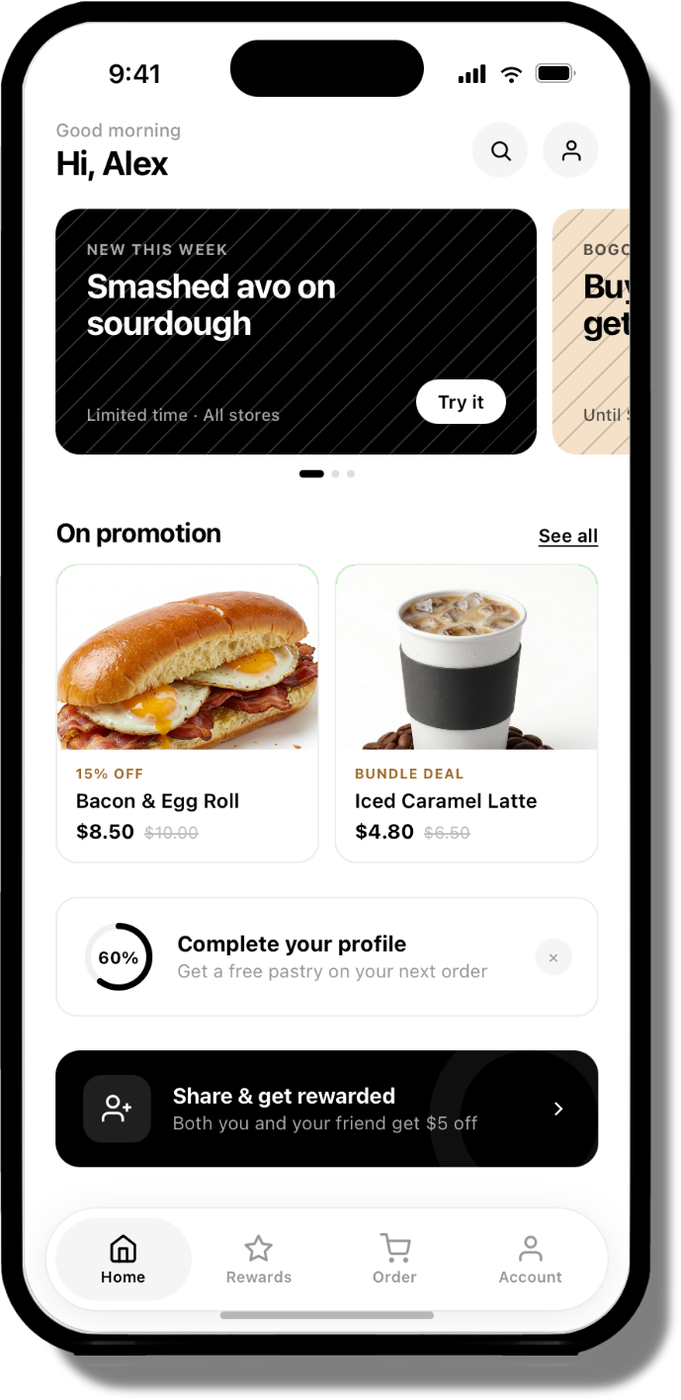 Shift8 order ahead app home screen